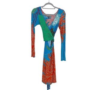Issa London Wrap Dress Multicolor Print Long Sleeve‎ Size 8